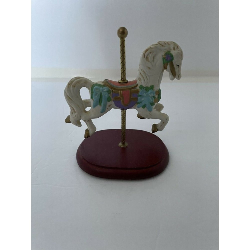 Ceramic Carousel Horse With A Wooden Base